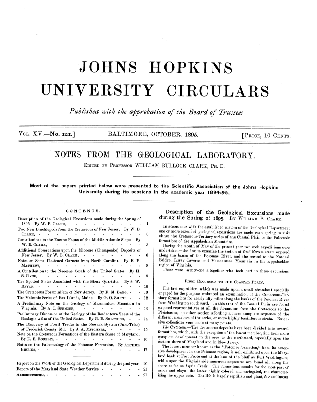JOHNS Hopkins UNIVERSITY CIRCULARS