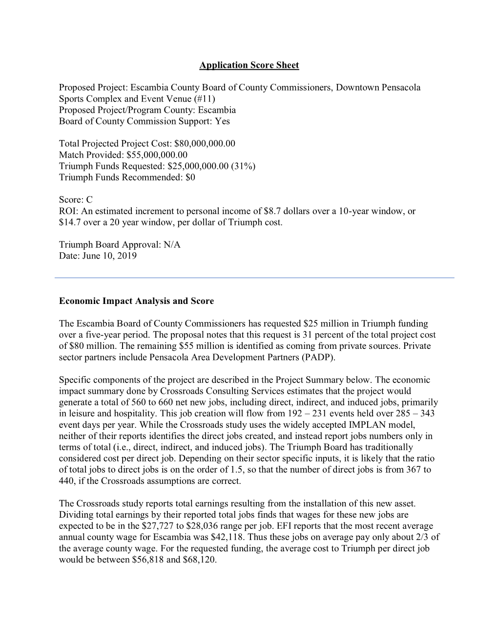 Application Score Sheet Proposed Project