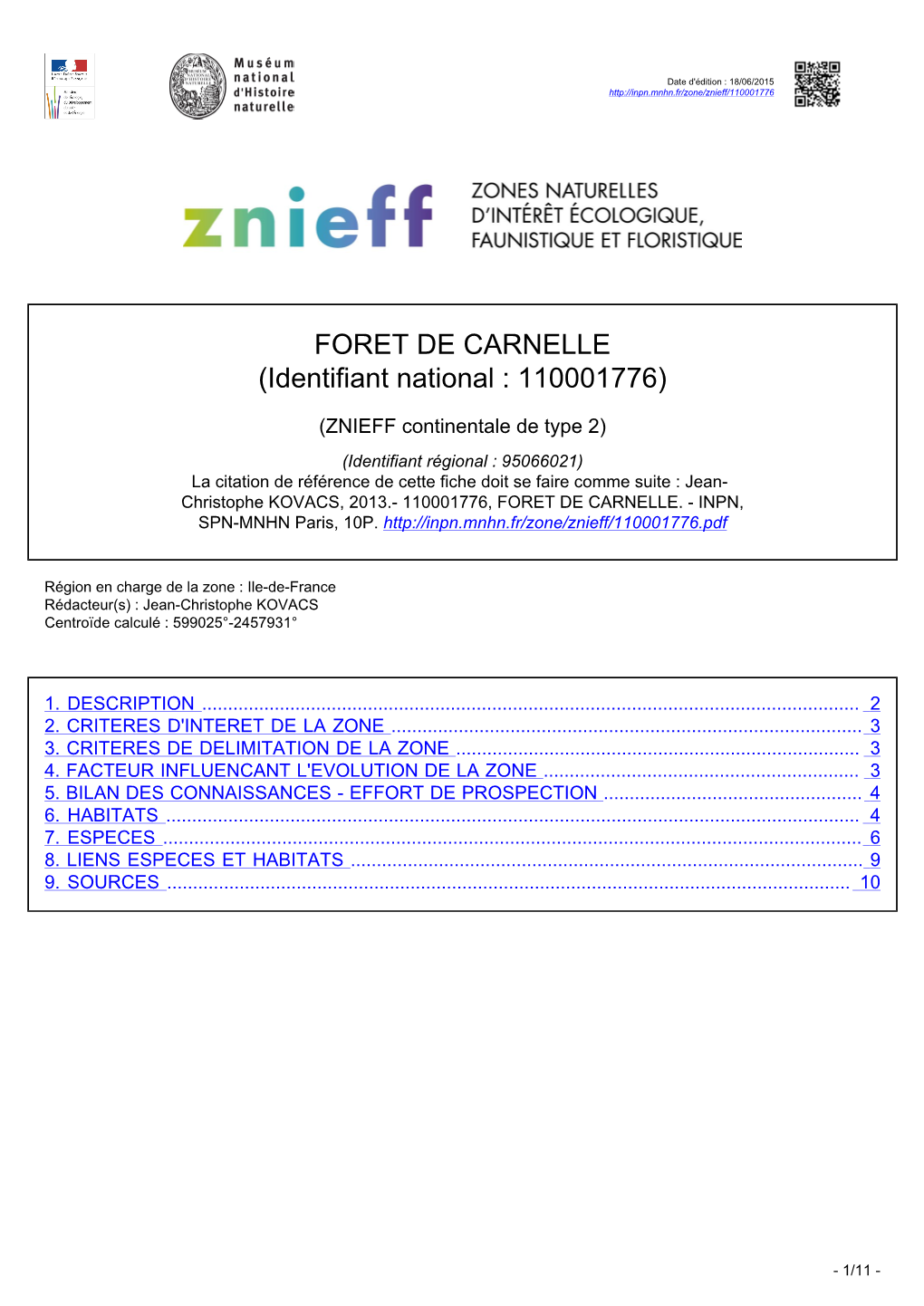 FORET DE CARNELLE (Identifiant National : 110001776)