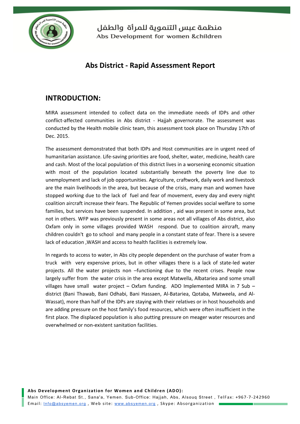 Abs District - Rapid Assessment Report