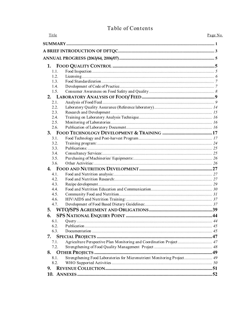 Table of Contents Title Page No