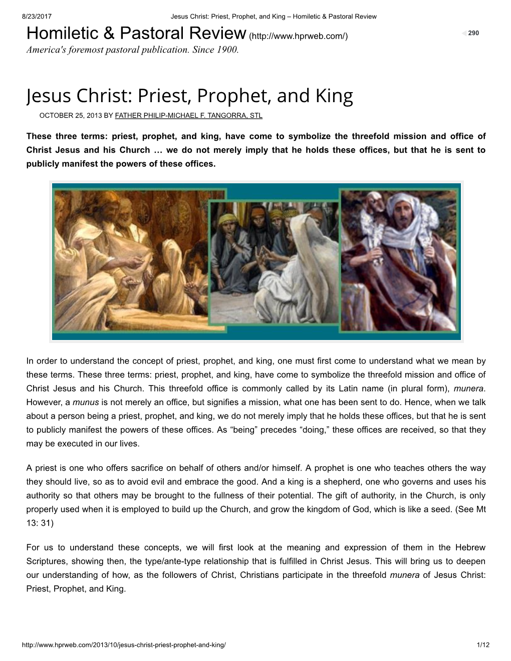 Jesus Christ: Priest, Prophet, and King – Homiletic & Pastoral Review