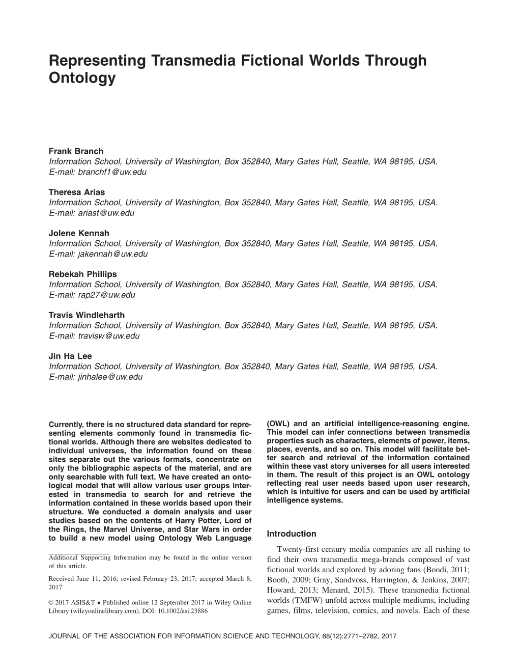 Representing Transmedia Fictional Worlds Through Ontology