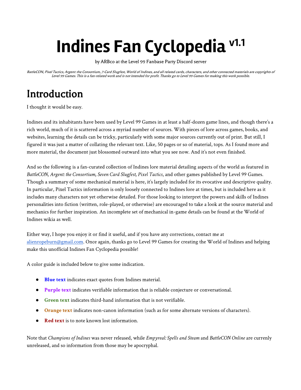 Indines Fan Cyclopedia V1.1 by Arbco at the Level 99 Fanbase Party Discord Server