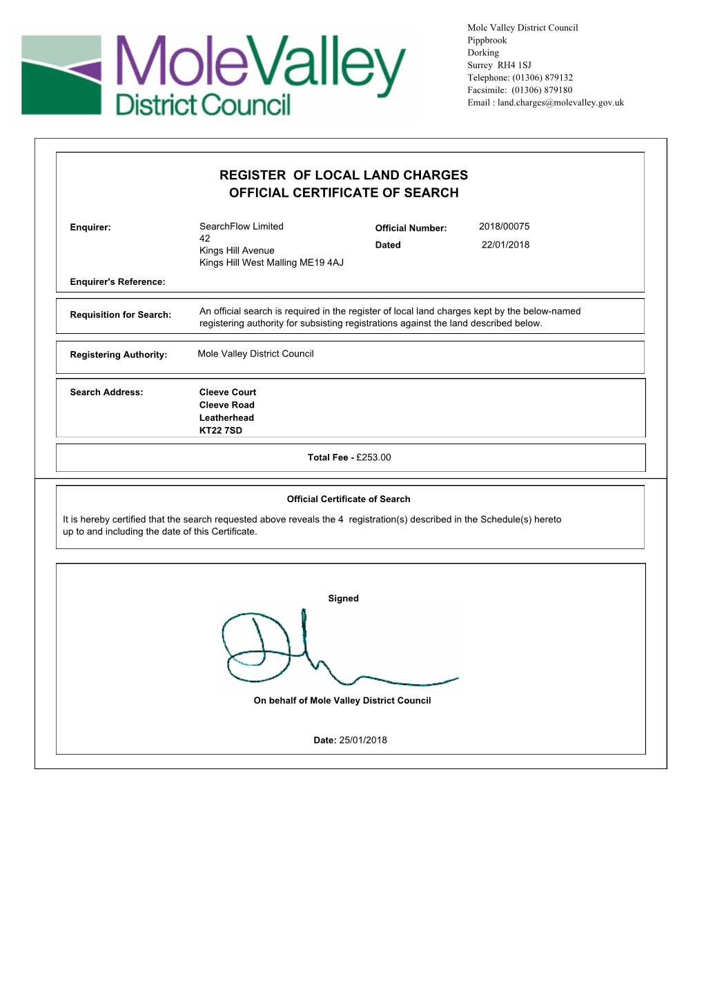 Register of Local Land Charges Official Certificate of Search