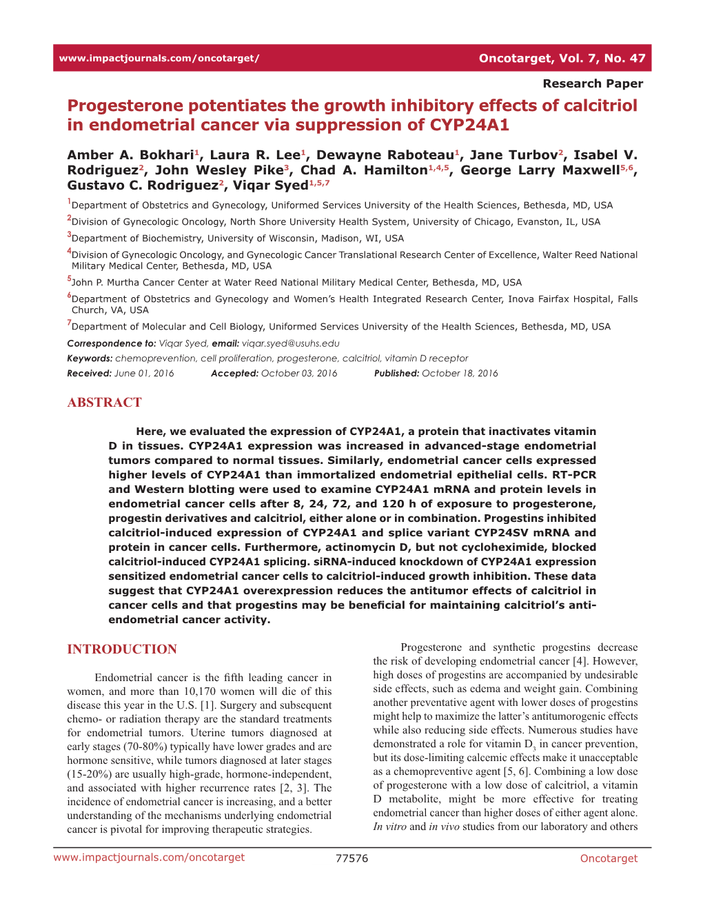 Progesterone Potentiates the Growth Inhibitory Effects of Calcitriol in Endometrial Cancer Via Suppression of CYP24A1