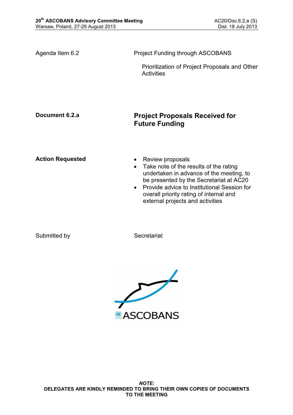 Project Proposals Received for Future Funding