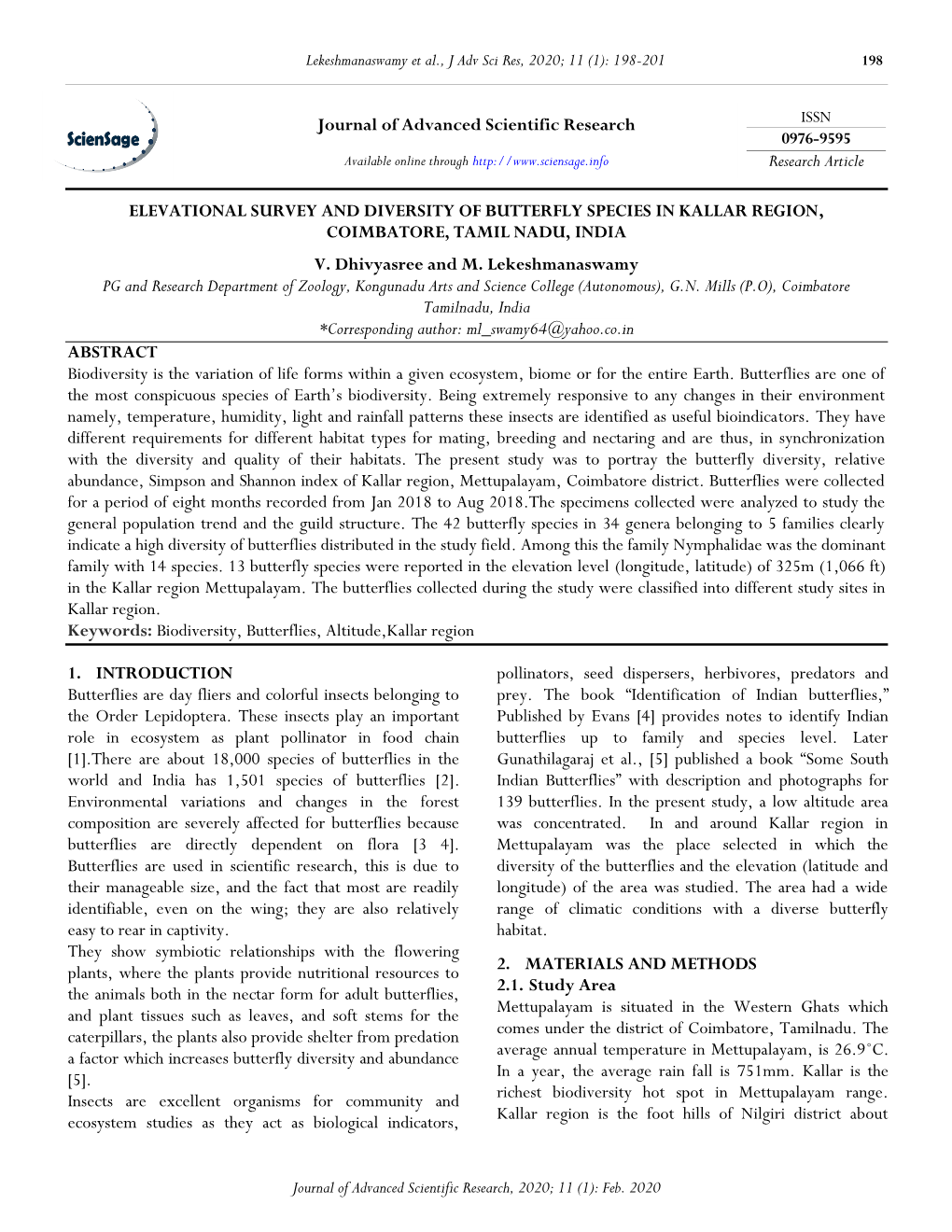 Journal of Advanced Scientific Research ELEVATIONAL SURVEY