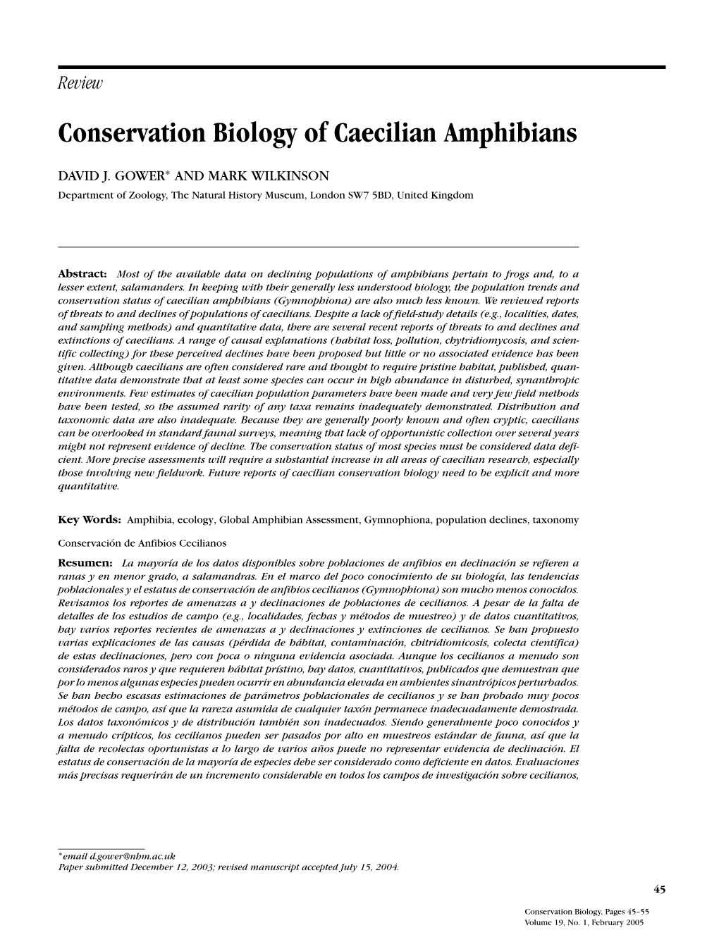 Conservation Biology of Caecilian Amphibians