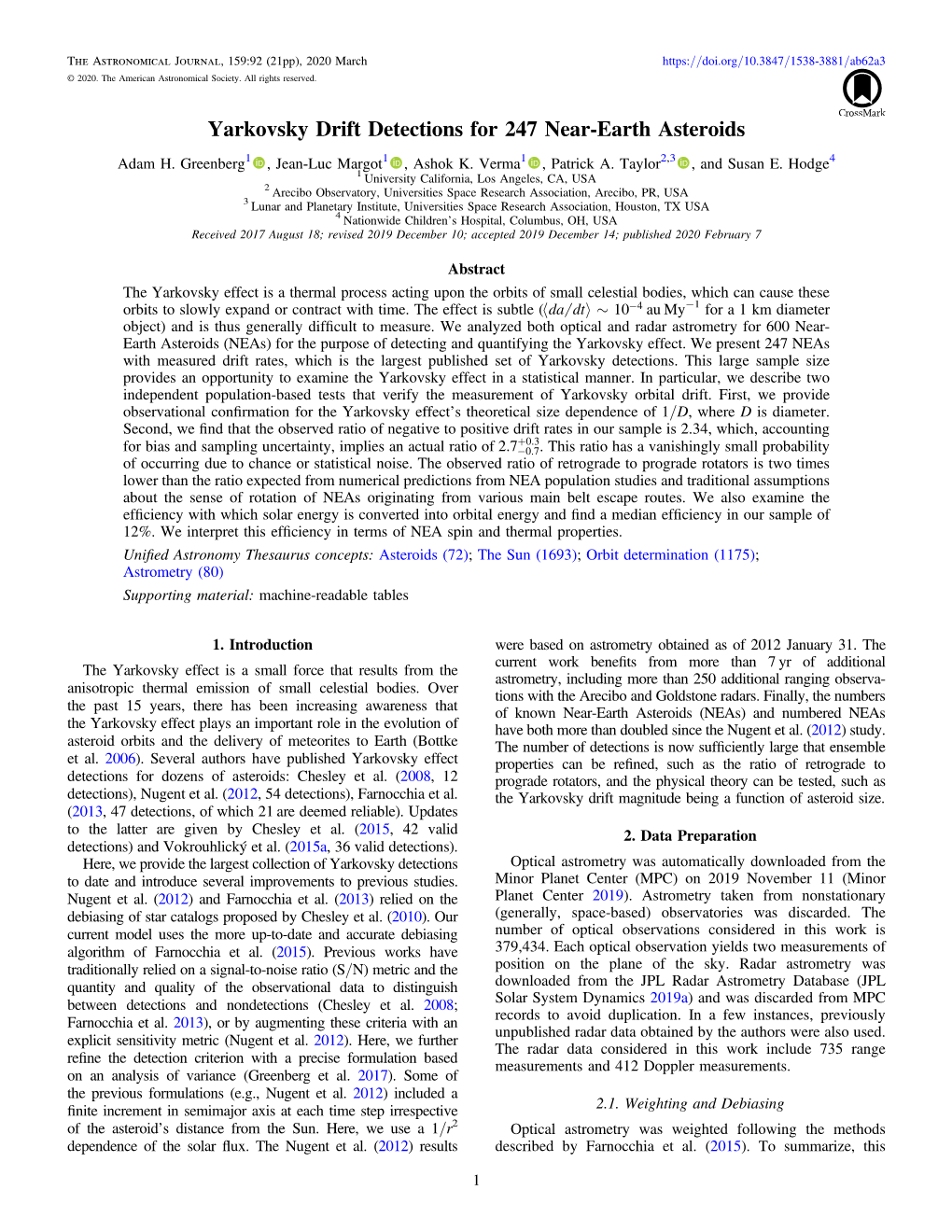 Yarkovsky Drift Detections for 247 Near-Earth Asteroids