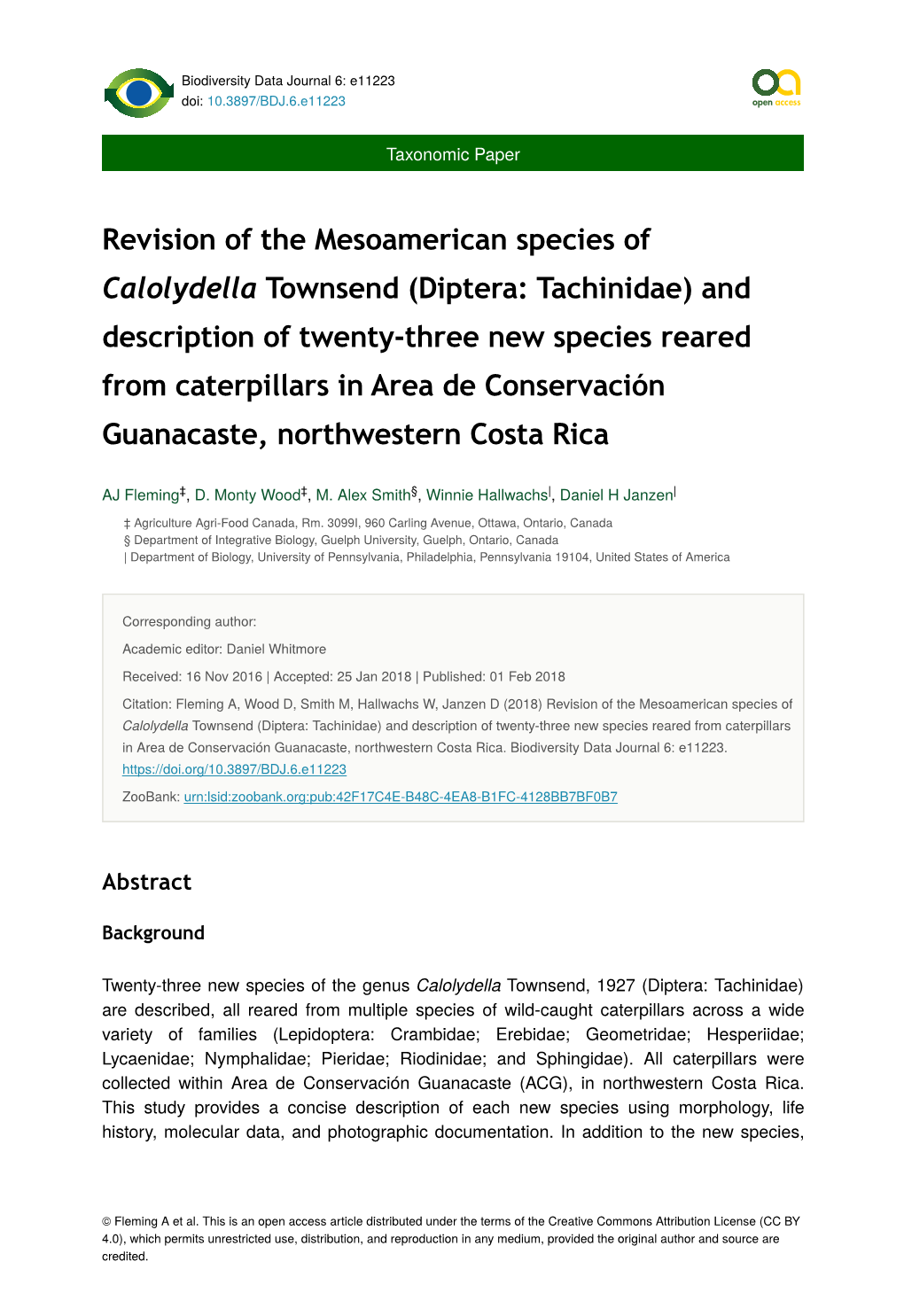 Diptera: Tachinidae) and Description of Twenty-Three New Species Reared from Caterpillars in Area De Conservación Guanacaste, Northwestern Costa Rica