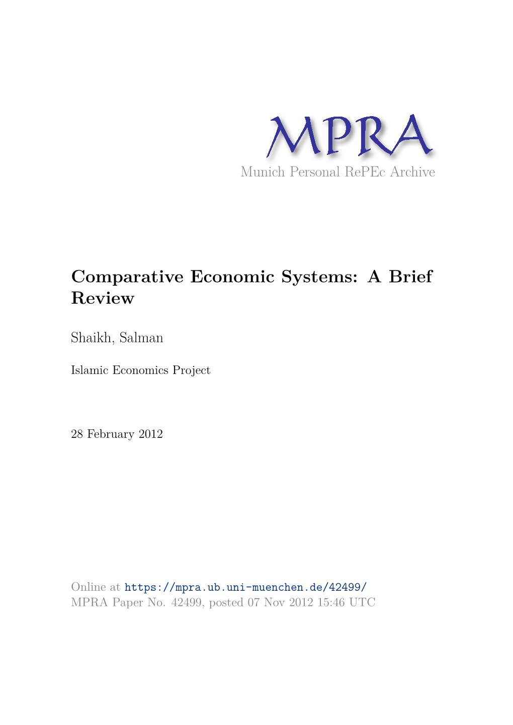 Comparative Economic Systems: a Brief Review