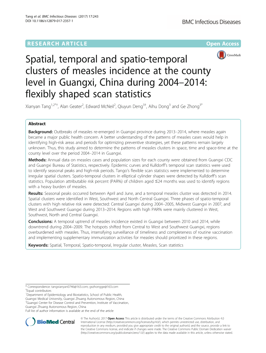 Spatial, Temporal and Spatio-Temporal Clusters of Measles Incidence at The