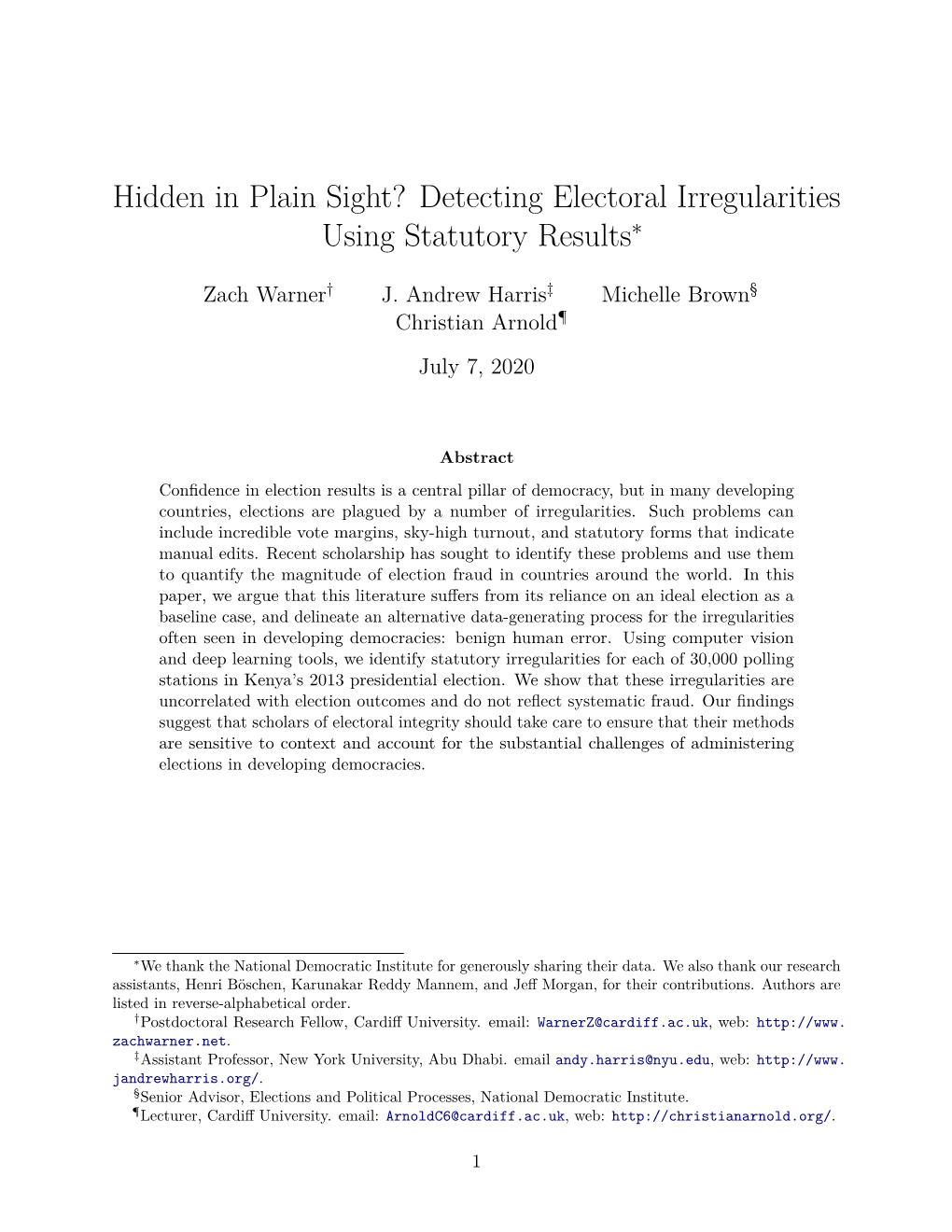 Hidden in Plain Sight? Detecting Electoral Irregularities Using Statutory Results∗