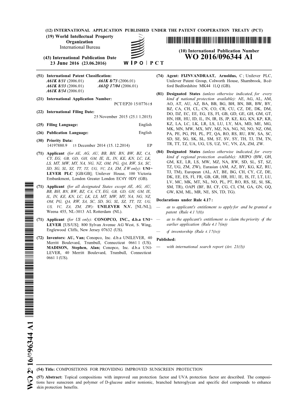 WO 2016/096344 Al 23 June 2016 (23.06.2016) W P O P C T