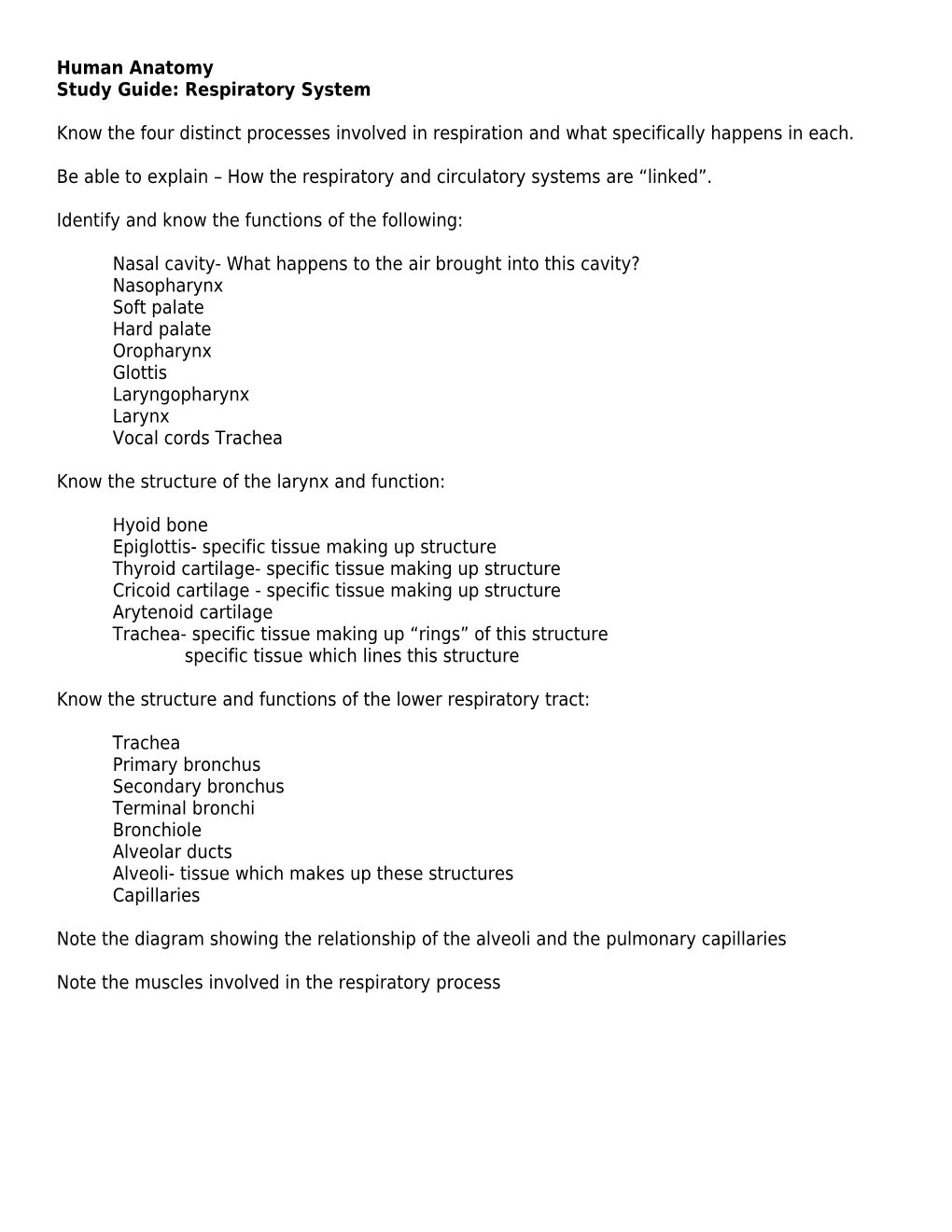 Study Guide: Respiratory System