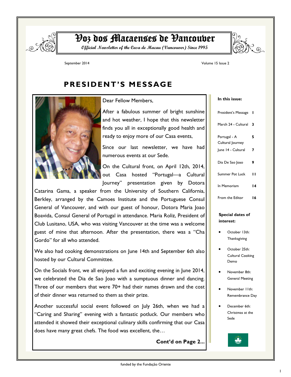 September 2014 Newsletter