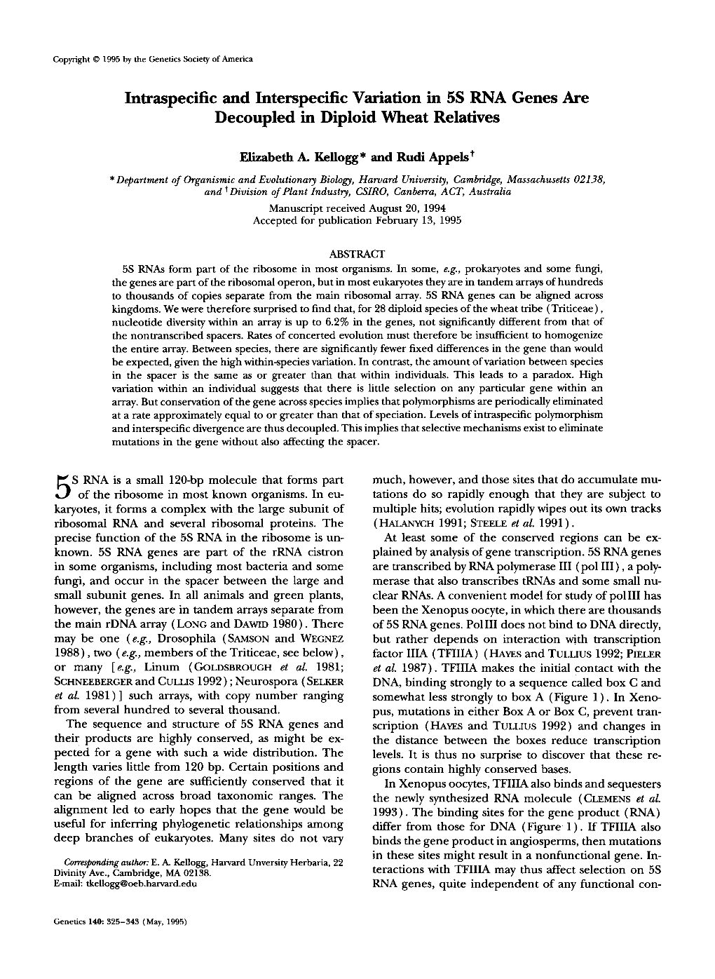 Intraspecific and Interspecific Variation in 5S RNA Genes Are Decoupled in Diploid Wheat Relatives