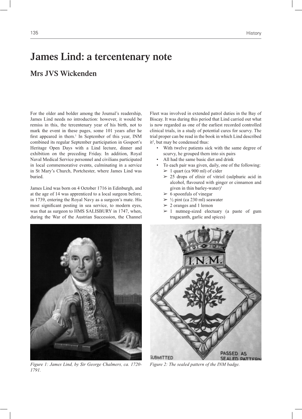 James Lind: a Tercentenary Note