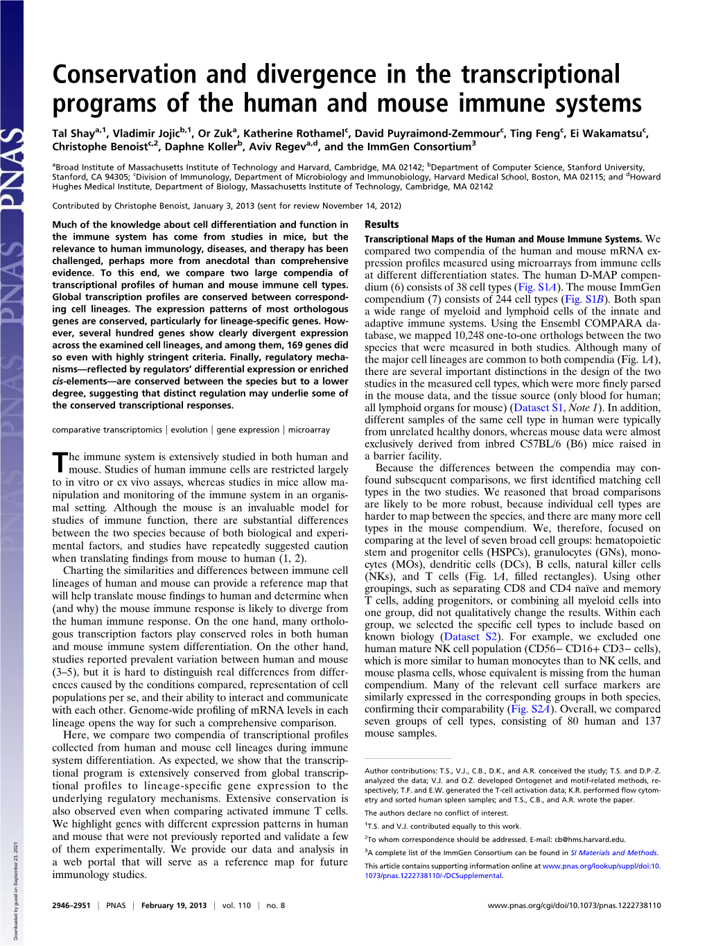 Conservation and Divergence in the Transcriptional Programs of the Human and Mouse Immune Systems