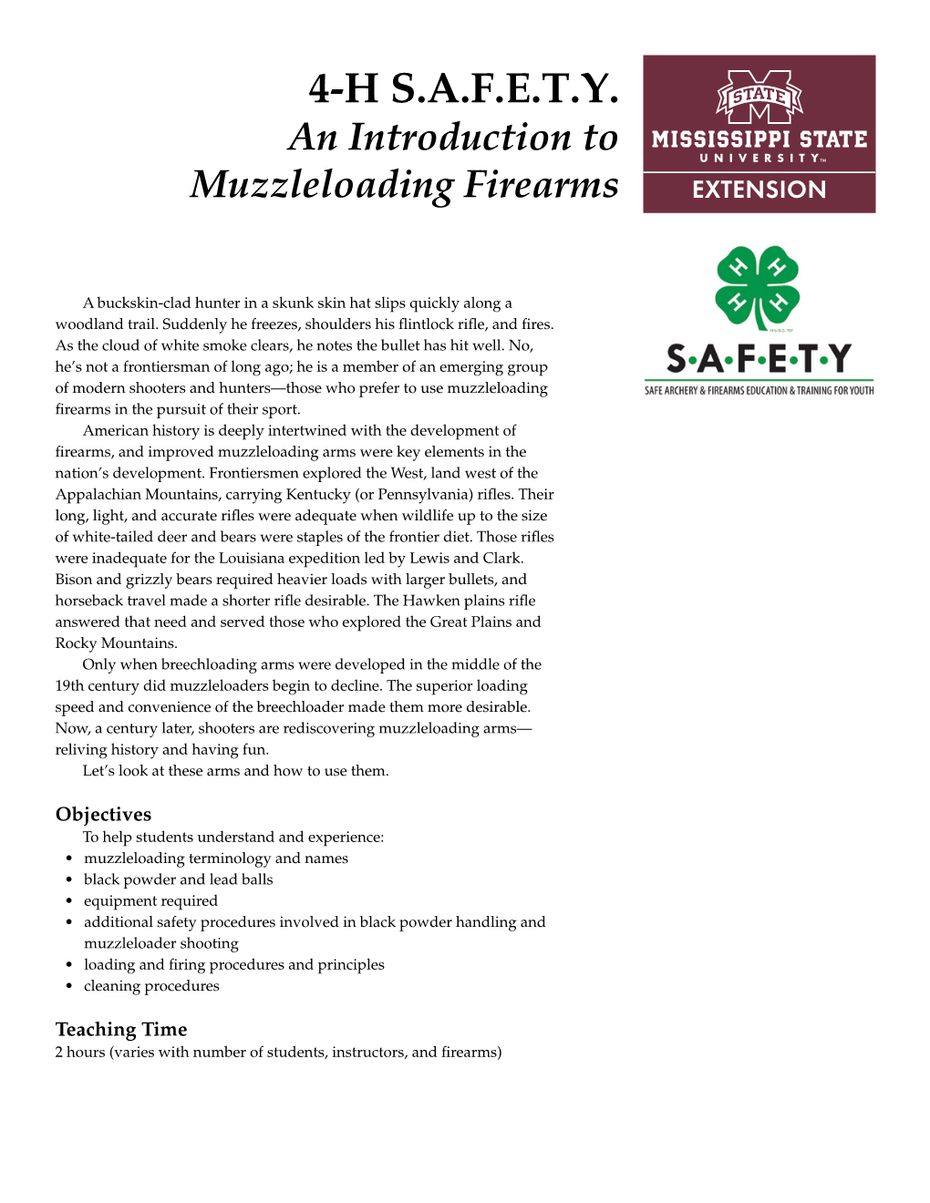 4-H S.A.F.E.T.Y. an Introduction to Muzzleloading Firearms