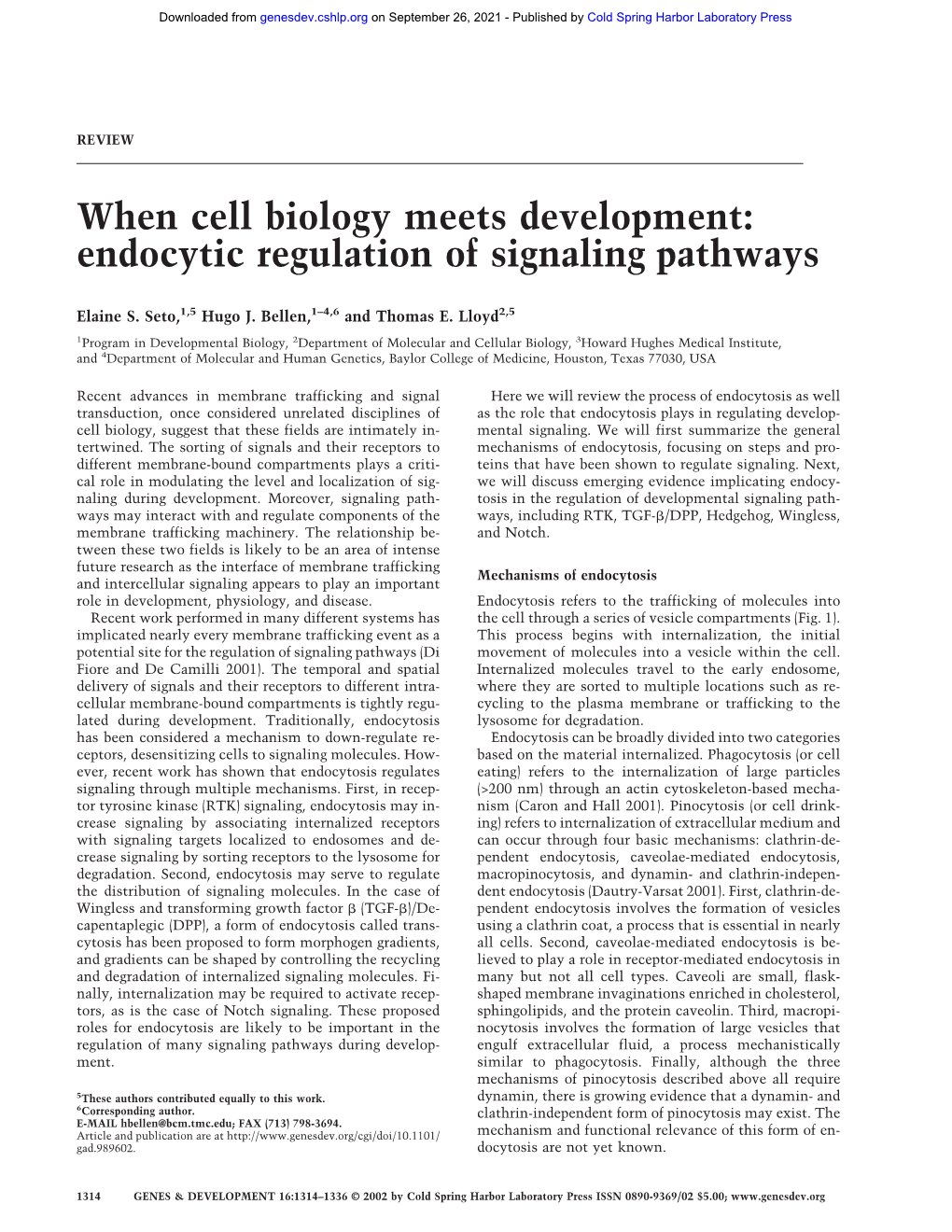 When Cell Biology Meets Development: Endocytic Regulation of Signaling Pathways