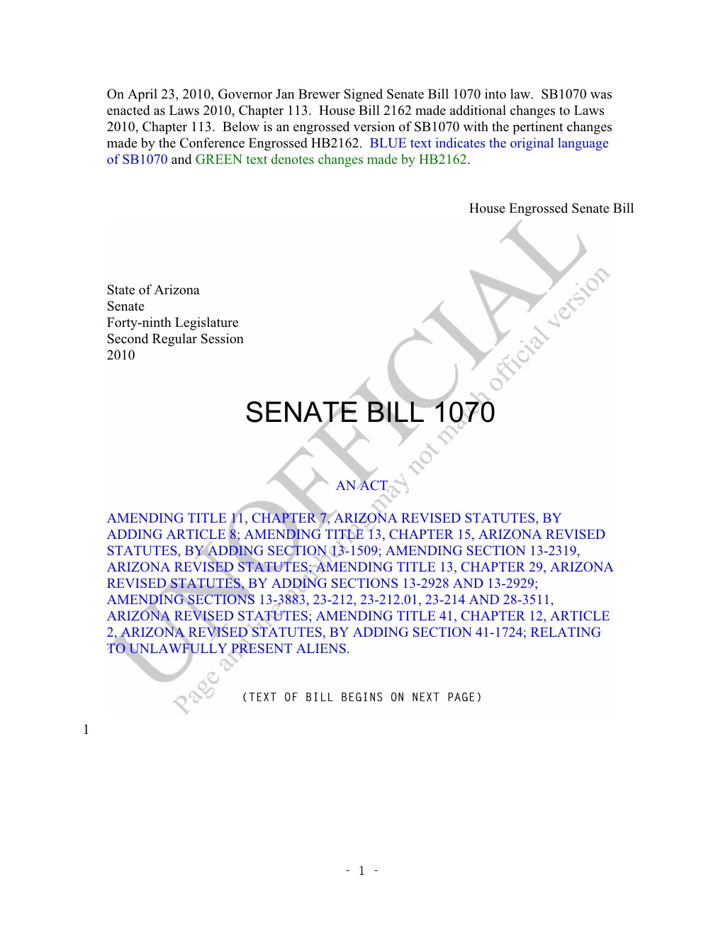 Senate Bill 1070 Into Law