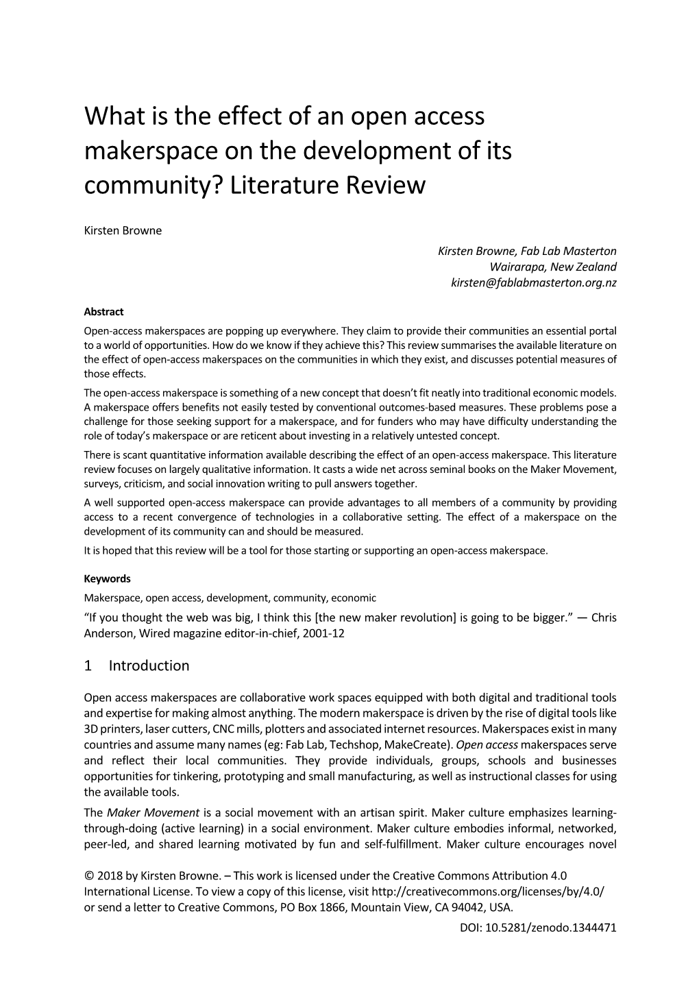 What Is the Effect of an Open Access Makerspace on the Development of Its Community? Literature Review