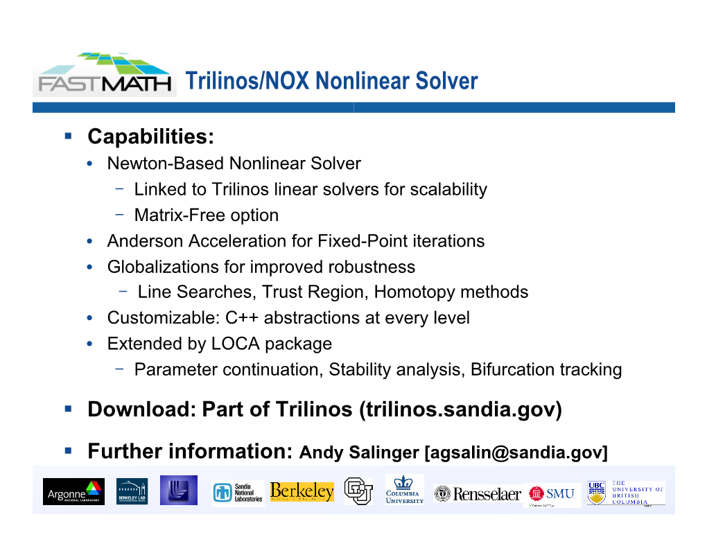 Trilinos/NOX Nonlinear Solver