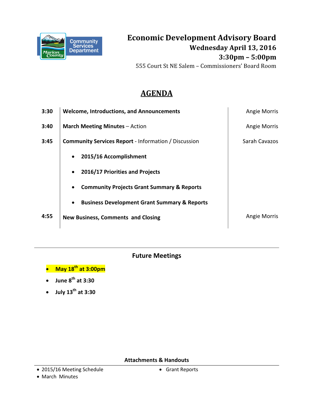 Economic Development Advisory Board AGENDA