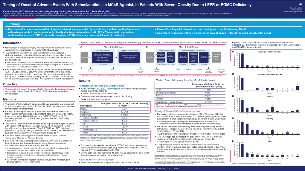 Timing of Onset of Adverse Events with Setmelanotide, an MC4R Agonist, in Patients with Severe Obesity Due to LEPR Or POMC Defi