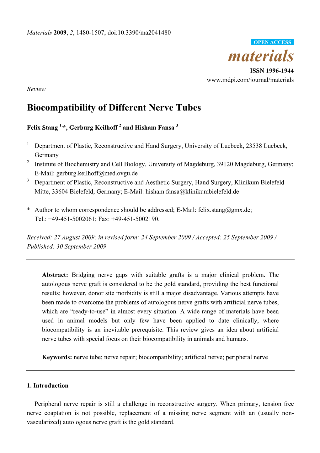 Biocompatibility of Different Nerve Tubes