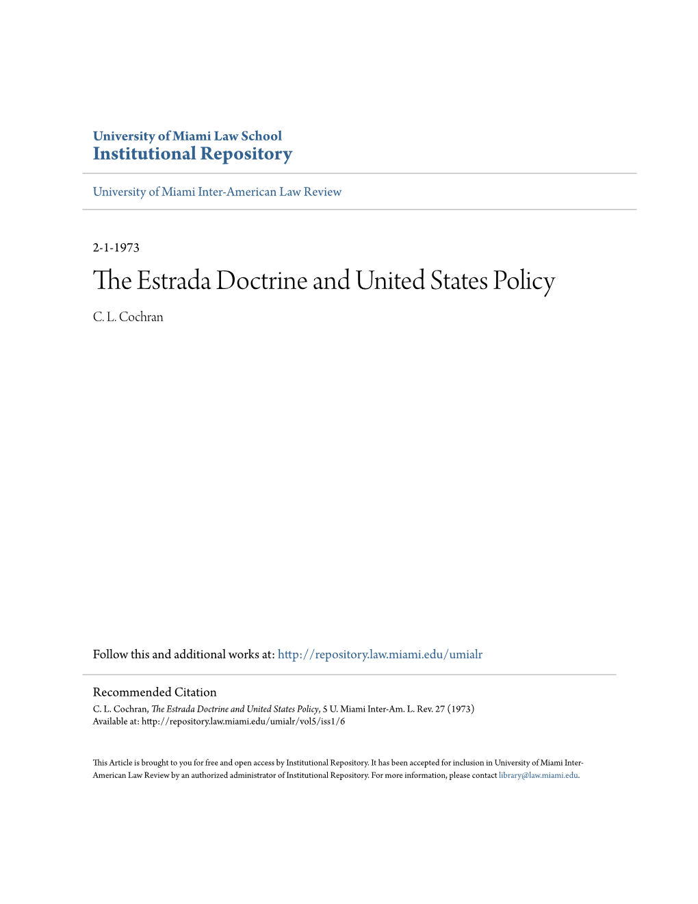 The Estrada Doctrine and United States Policy C