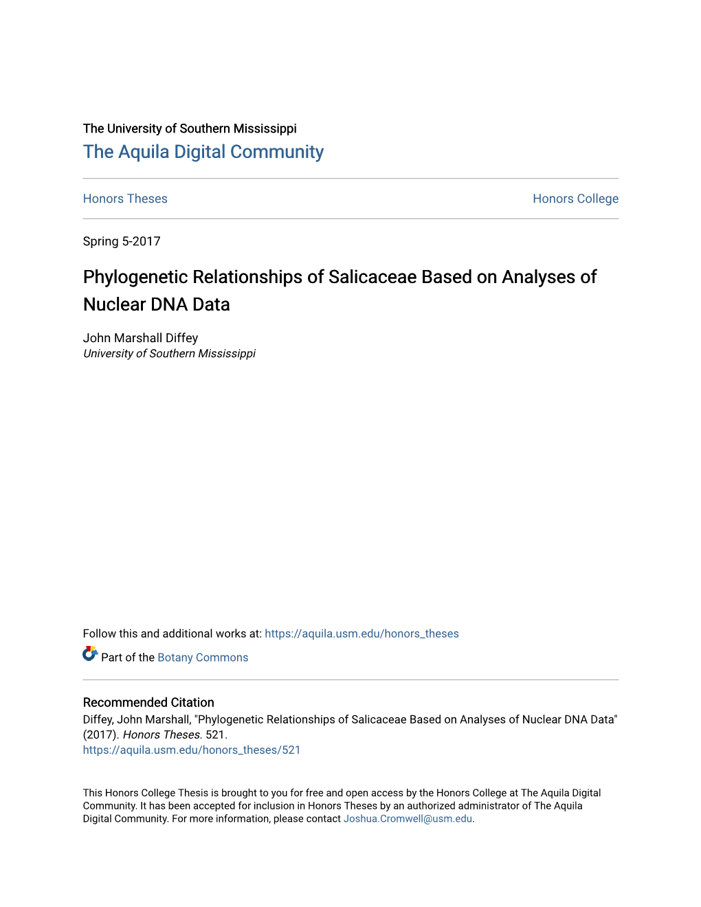 Phylogenetic Relationships of Salicaceae Based on Analyses of Nuclear DNA Data