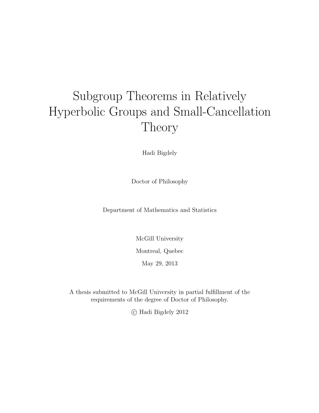 Subgroup Theorems in Relatively Hyperbolic Groups and Small-Cancellation Theory