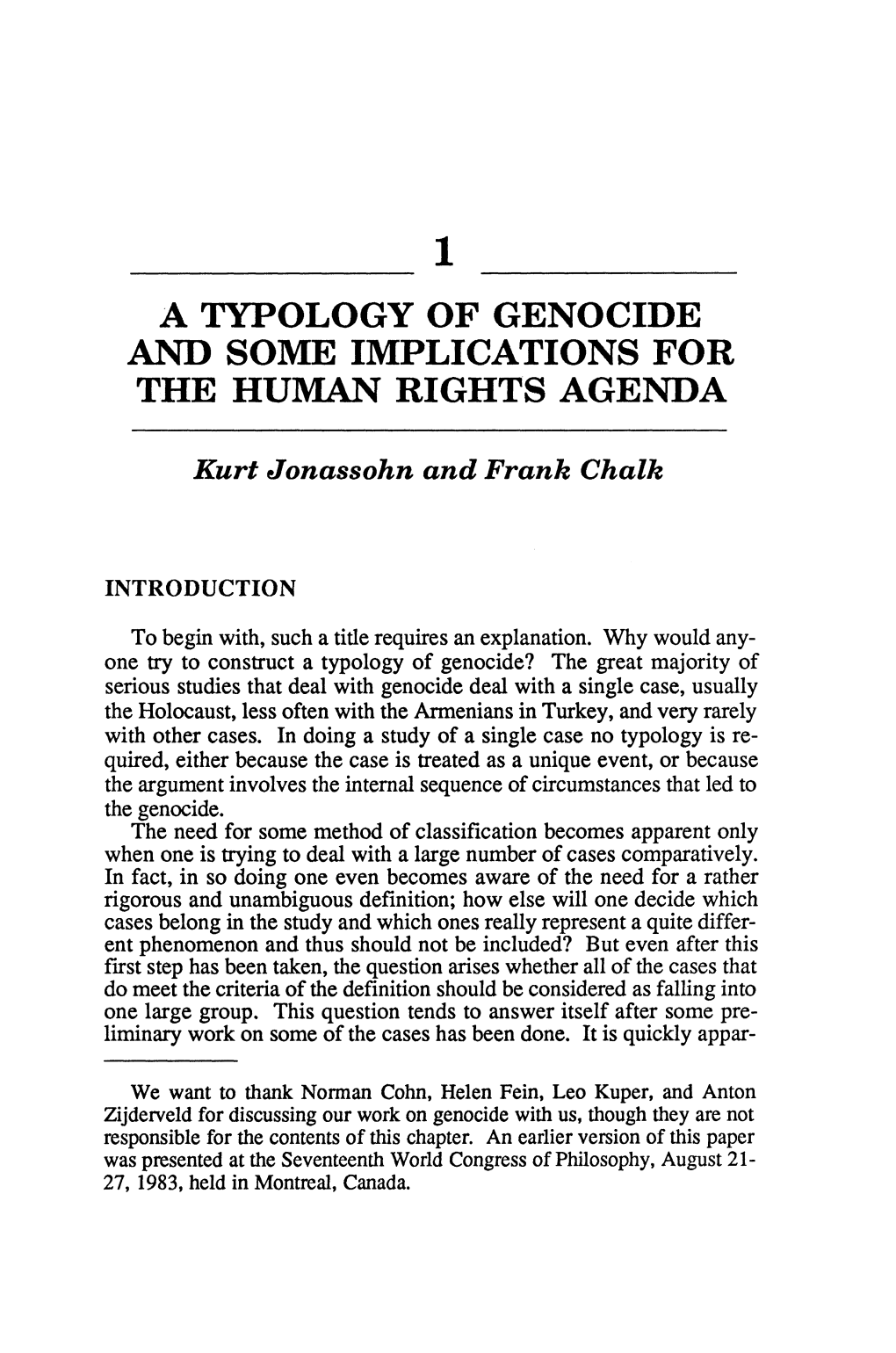 A Typology of Genocide and Some Implications for the Human Rights Agenda