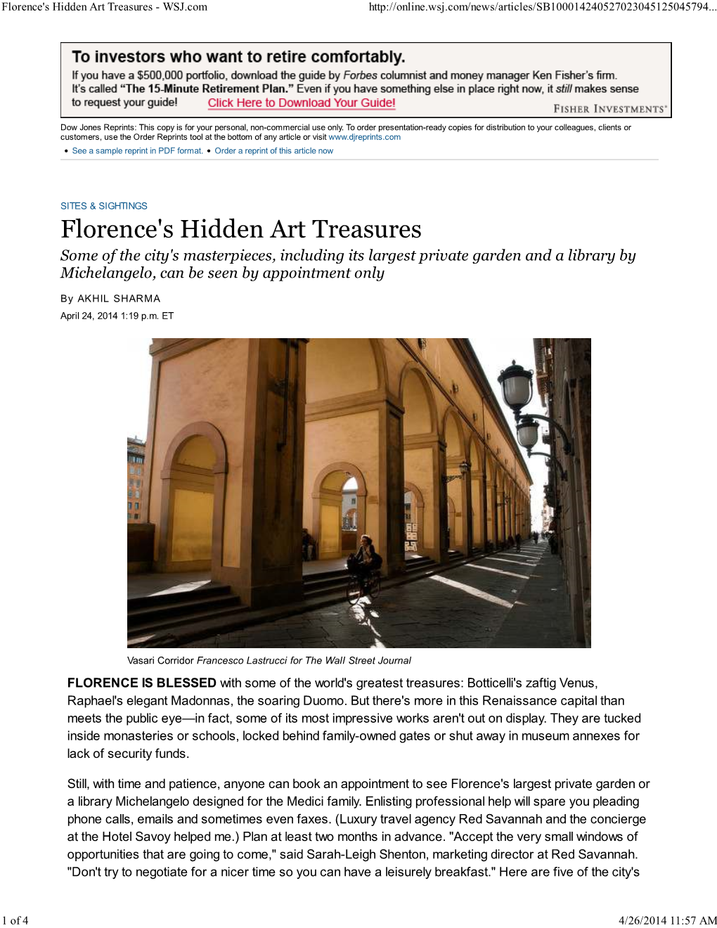 Florence's Hidden Art Treasures - WSJ.Com
