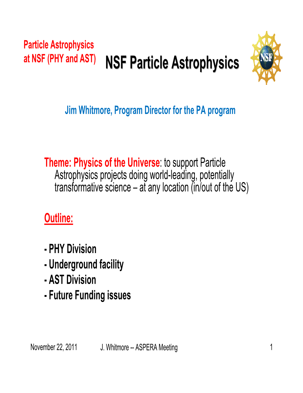 NSF Particle Astrophysics