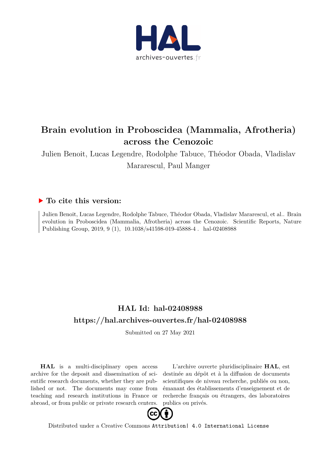 Brain Evolution in Proboscidea (Mammalia, Afrotheria) Across The