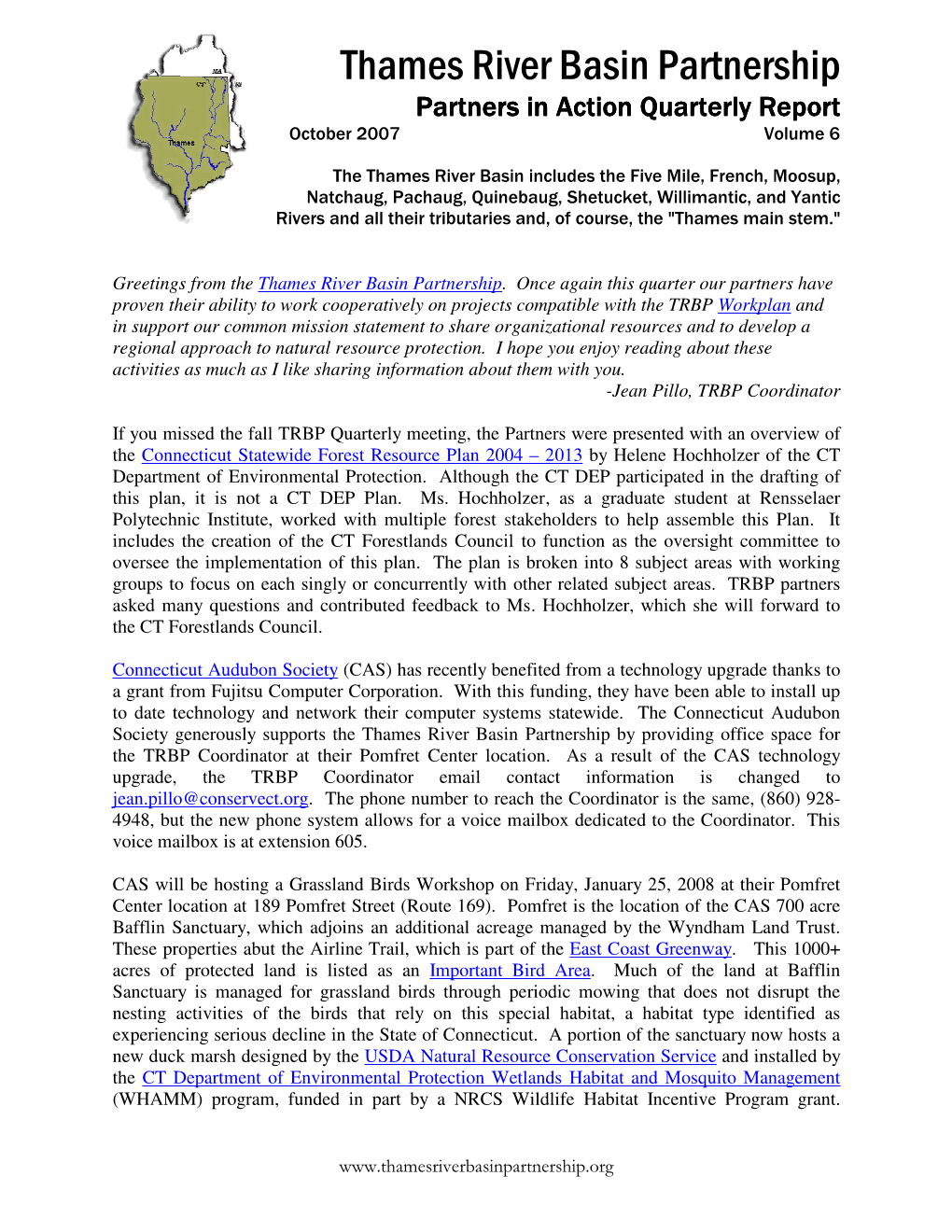 Thames River Basin Partnership Partners in Action Quarterly Report October 2007 Volume 6