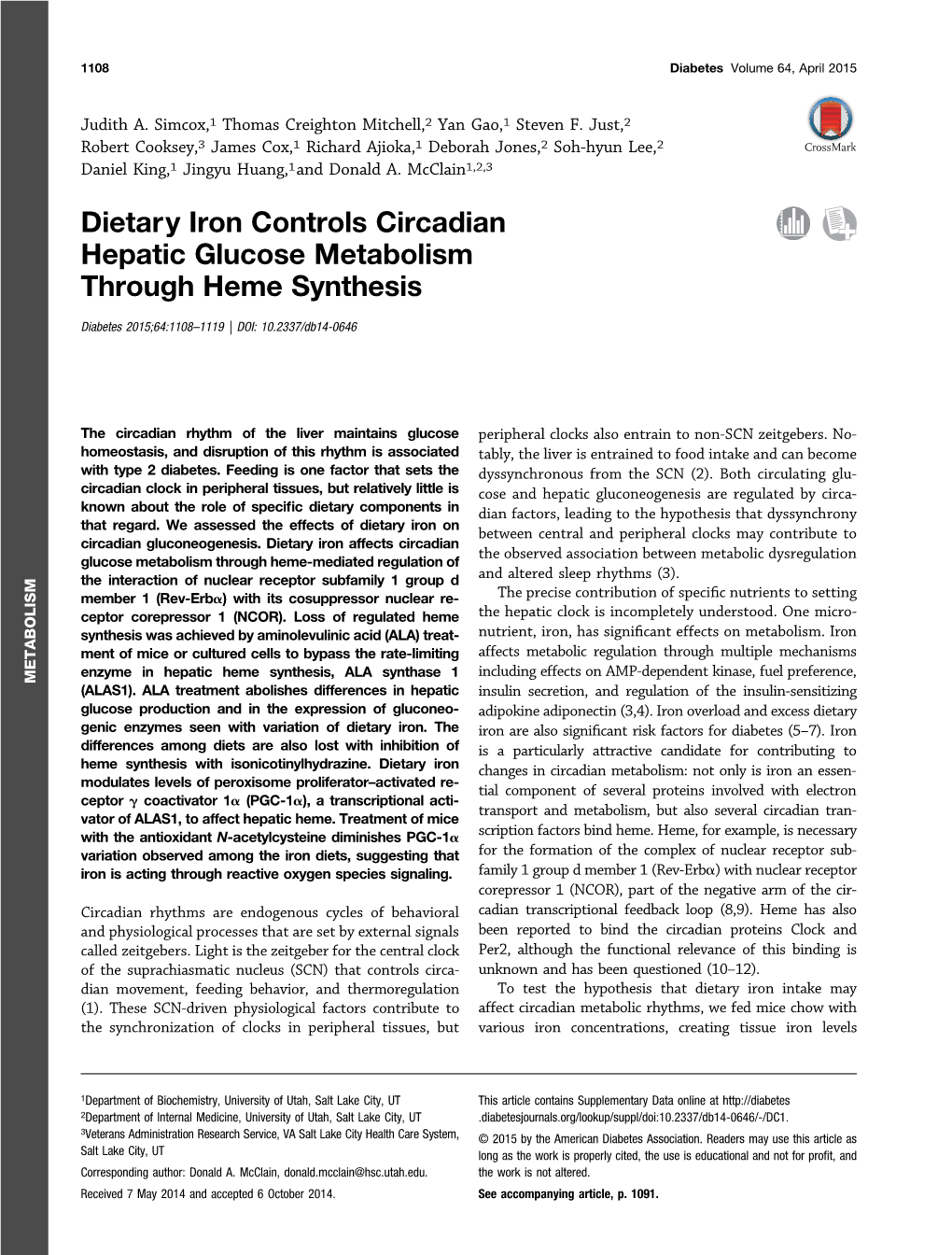 Dietary Iron Controls Circadian Hepatic Glucose Metabolism Through Heme Synthesis