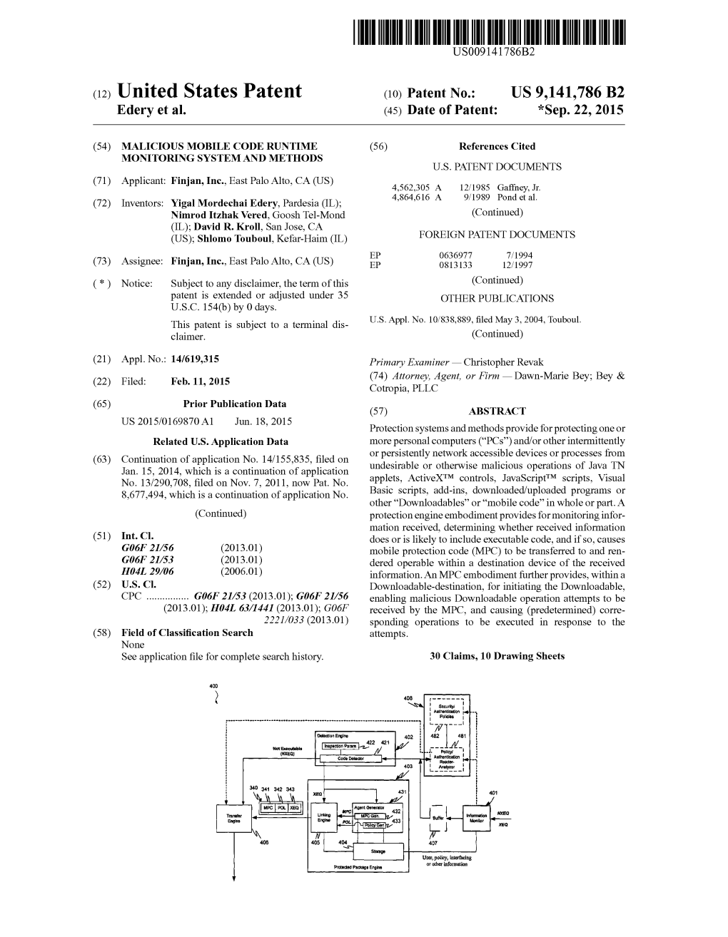 (12) United States Patent (10) Patent No.: US 9,141,786 B2 Edery Et Al