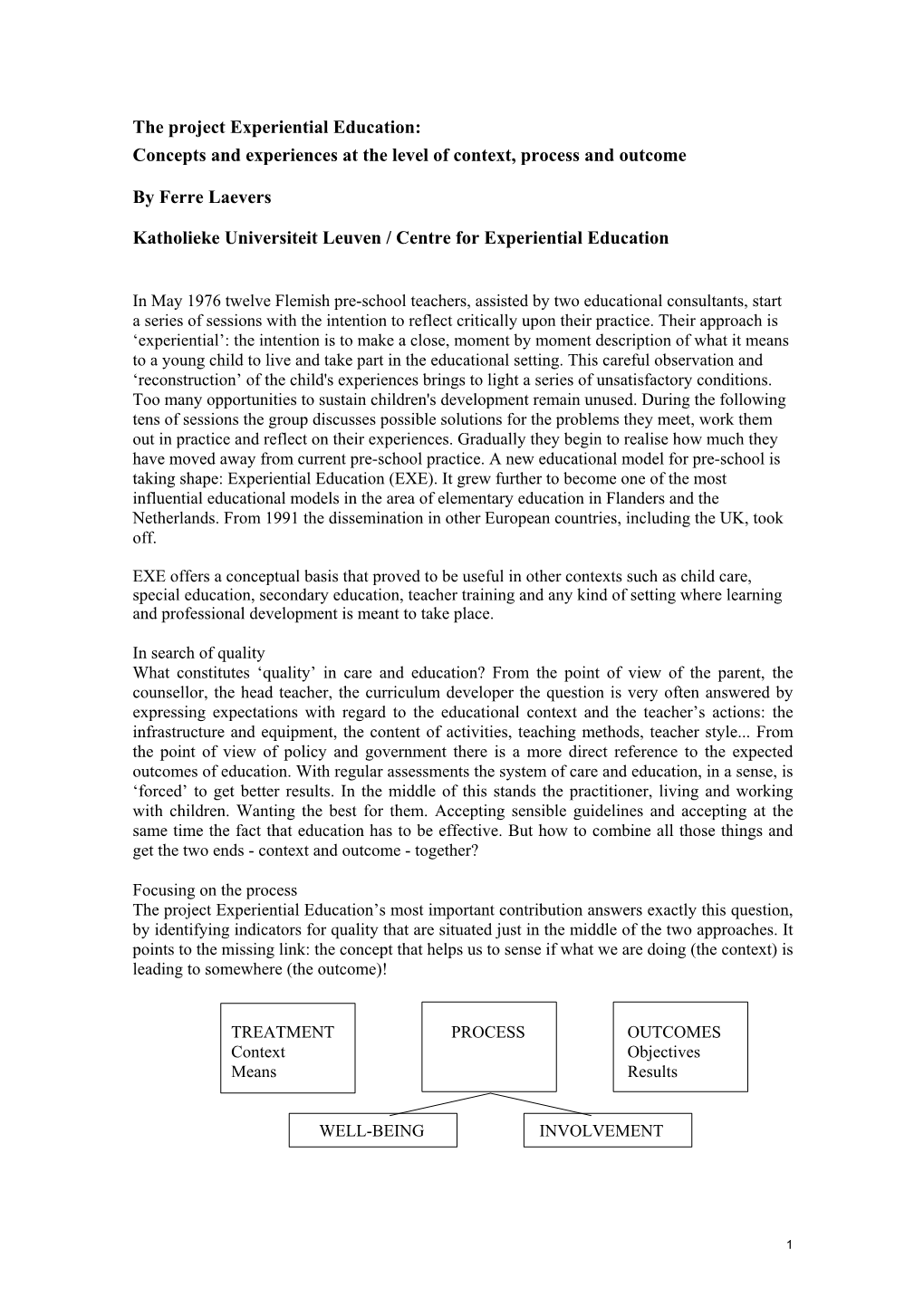 The Project Experiential Education: Concepts and Experiences at the Level of Context, Process and Outcome