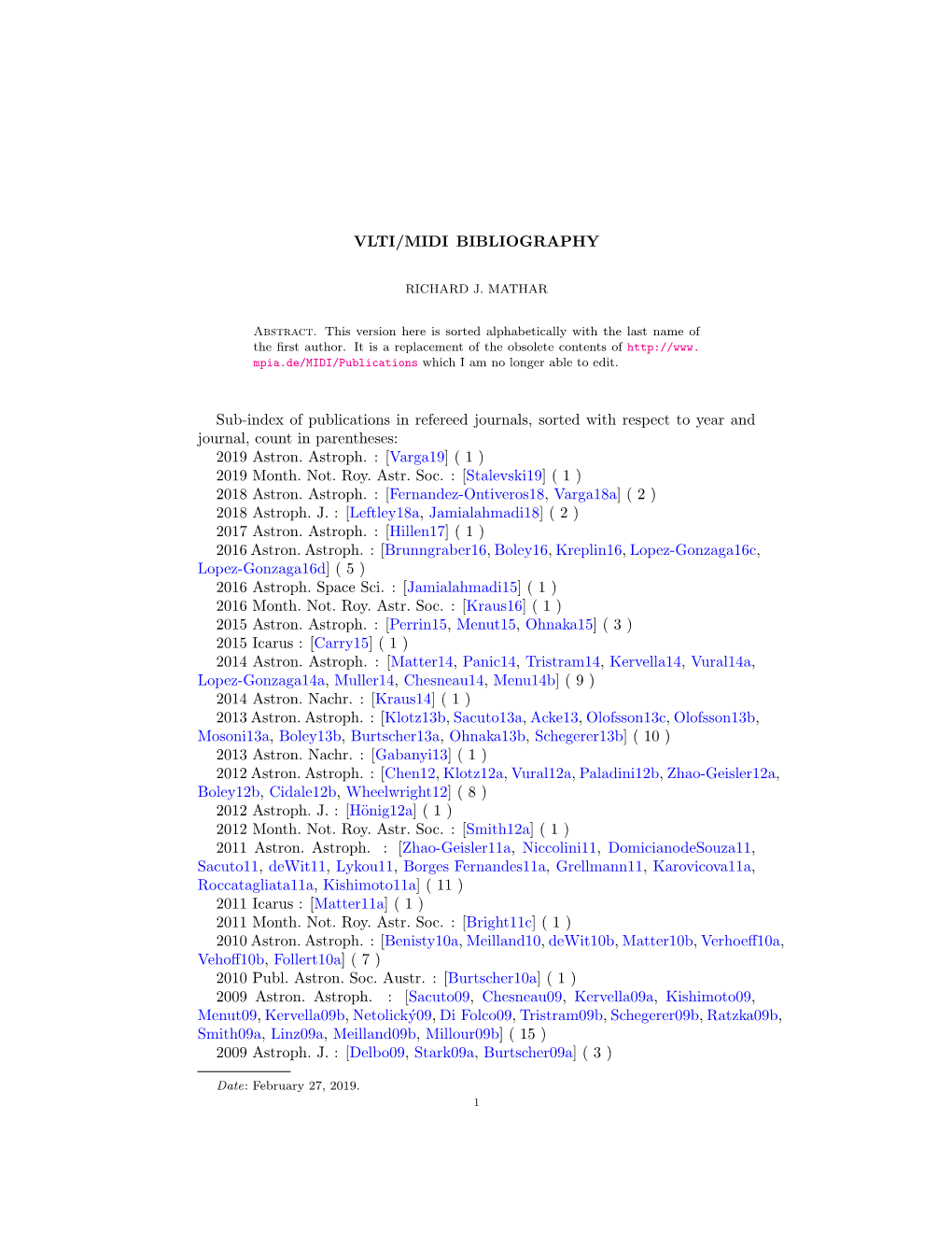 VLTI/MIDI BIBLIOGRAPHY Sub-Index of Publications in Refereed Journals