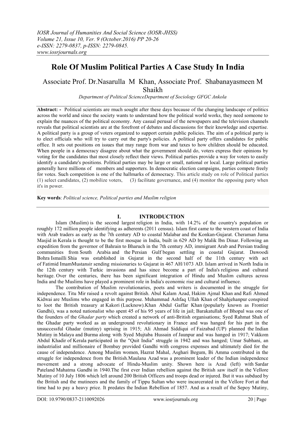 Role of Muslim Political Parties a Case Study in India