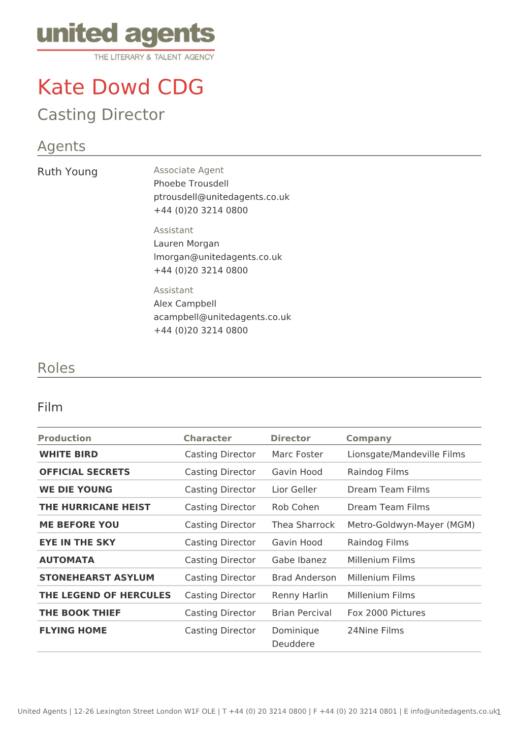 Kate Dowd CDG Casting Director