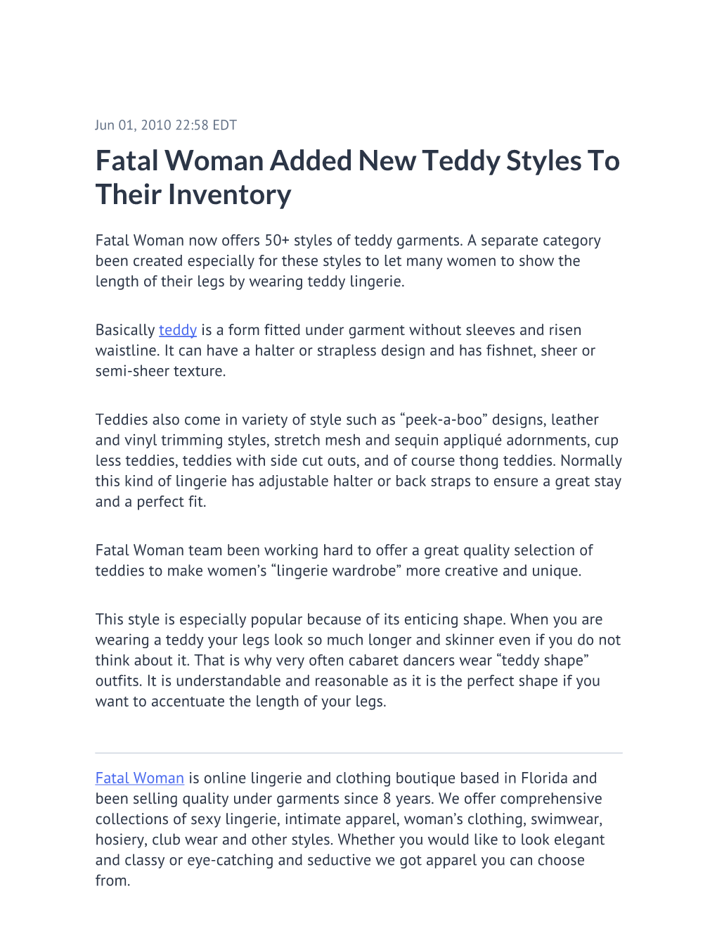 Fatal Woman Added New Teddy Styles to Their Inventory