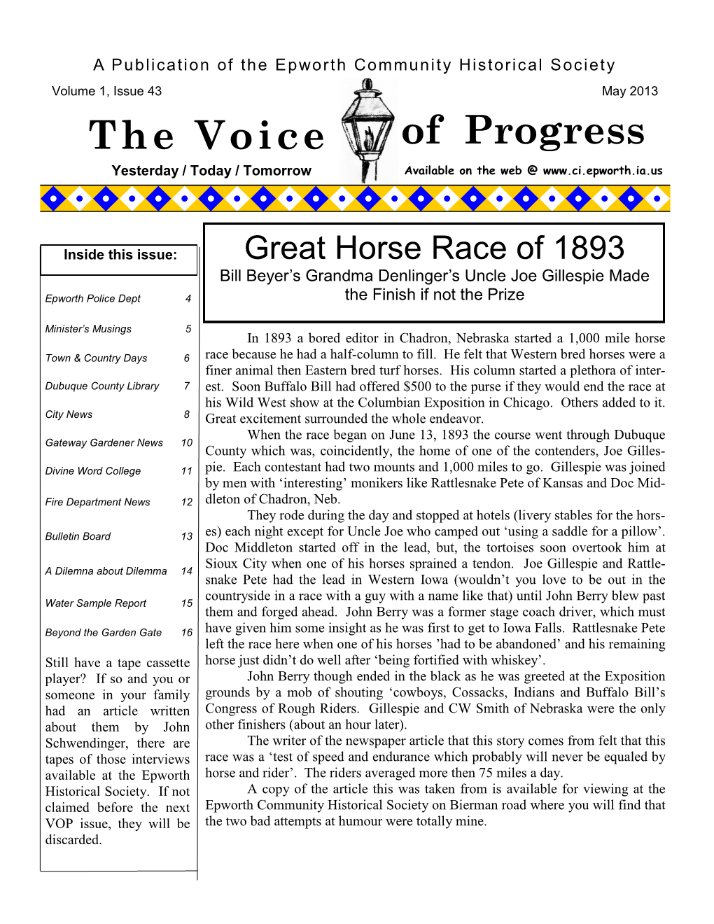May 2013 the Voice of Progress Yesterday / Today / Tomorrow Available on the Web @