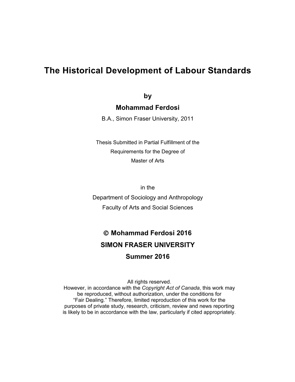 The Historical Development of Labour Standards