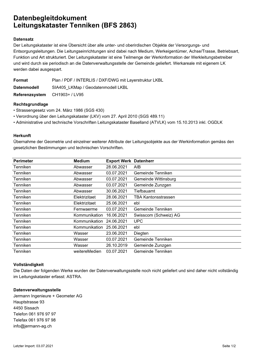 Datenbegleitdokument Leitungskataster Tenniken (BFS 2863)